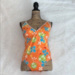 Lycra One Piece Swimsuit - Floral Orange SZ L